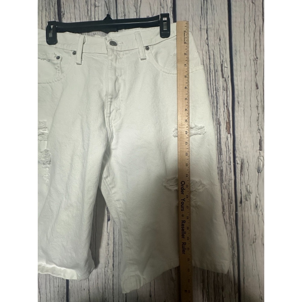 Levis 569 Mens White Distressed Loose Straight Denim Shorts W32 Skater Jorts - Picture 5 of 8